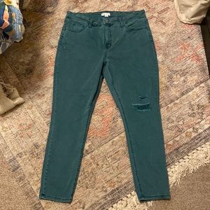Dark green distressed jeans